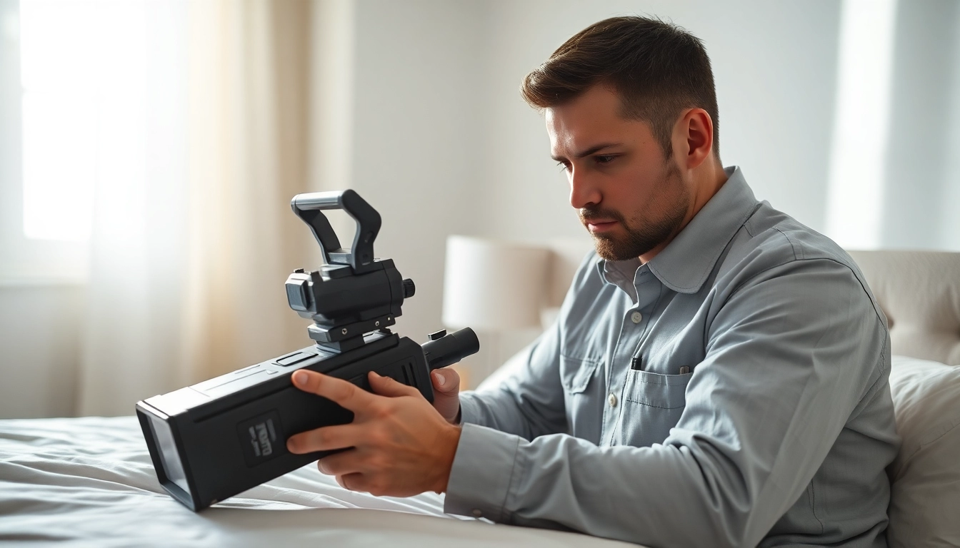 bed bug exterminator using equipment in a modern bedroom to ensure pest removal