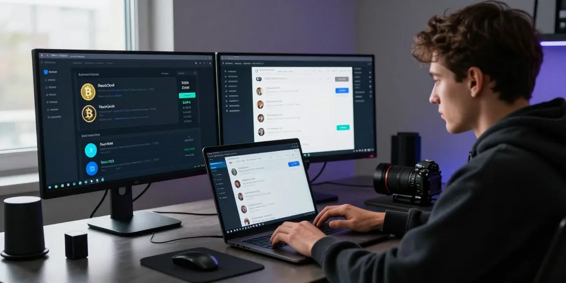User accessing BlackOps Market Link with a laptop in a tech-savvy workspace showcasing cybersecurity tools.