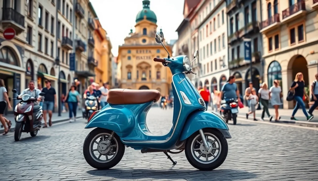 Vespa Roller in München für rollerzentrale münchen sichtbar geparkt.