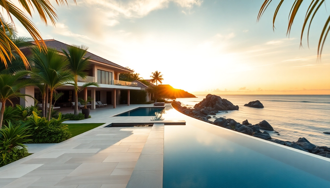 Stunning Pattaya properties with luxurious villas, showcasing sunset and beachfront atmosphere.