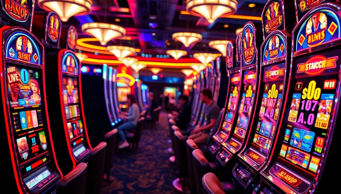 Memenangkan slot gacor dengan mesin slot yang berwarna-warni dan pemain yang bersemangat.