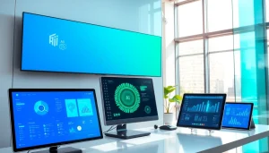 Showcasing AI tools at https://best-ai-tools.org in a modern office environment with innovative tech features.