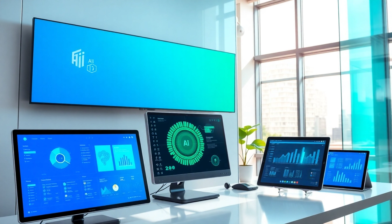 Showcasing AI tools at https://best-ai-tools.org in a modern office environment with innovative tech features.
