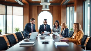 Team of lawyers collaborating over documents at https://www.lalitlaw.com while promoting a professional atmosphere.