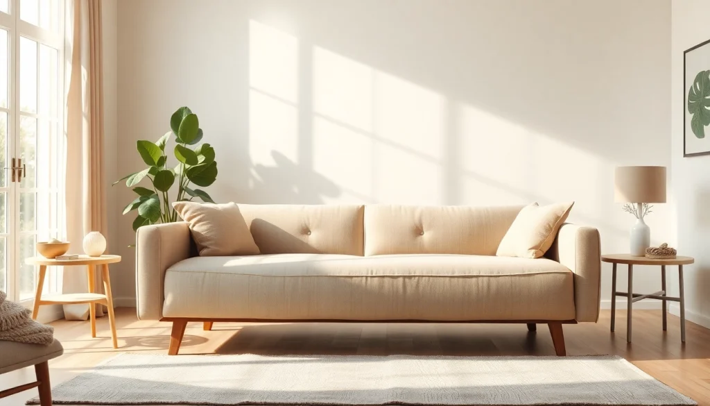 Comfortable sofa bed in a stylish living room, showcasing its cozy design and elegant features.