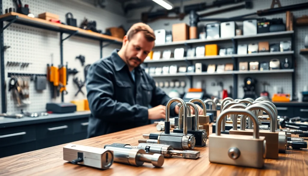 Enhance security with high-quality locks from https://www.dakenlocks.com in a vibrant workshop setting.
