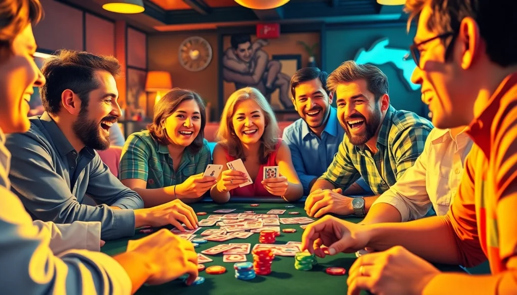 The players actively engaging in Rummy nabob at a vibrant table, showcasing joyous expressions and colorful cards.