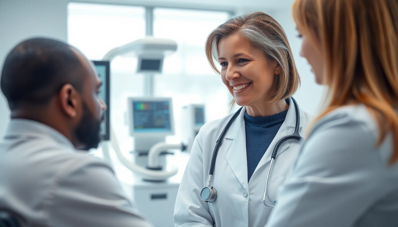 Engaging healthcare professional discusses Health with a patient in a modern clinic setting.
