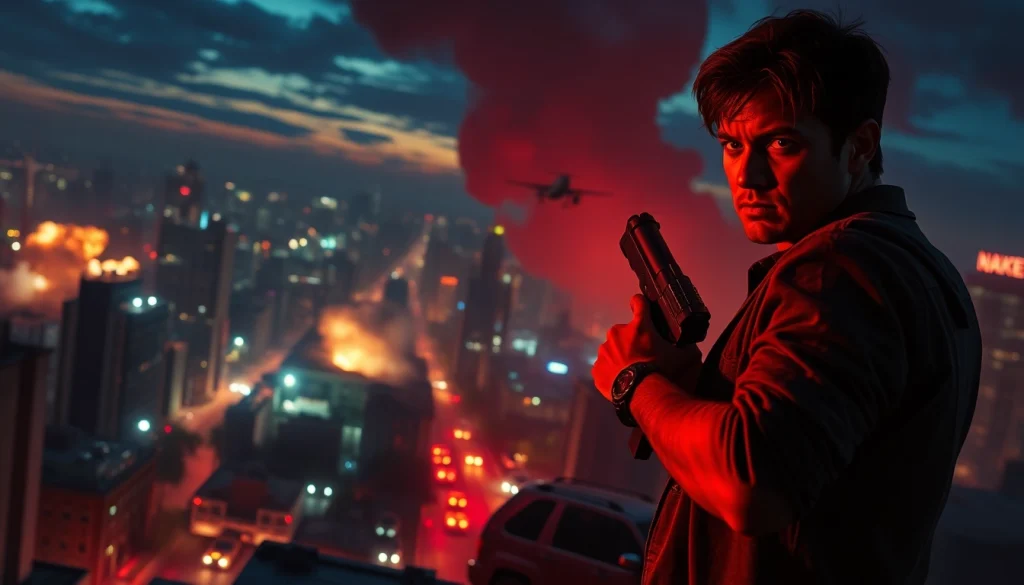 Capture the adrenaline of an action-packed thriller featuring an intense urban chase scene.