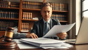 Real estate attorney examining legal documents at https://www.atlantarealestateattorney.com in a professional setting.