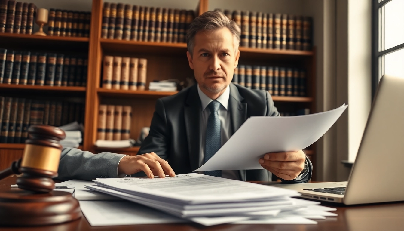 Real estate attorney examining legal documents at https://www.atlantarealestateattorney.com in a professional setting.