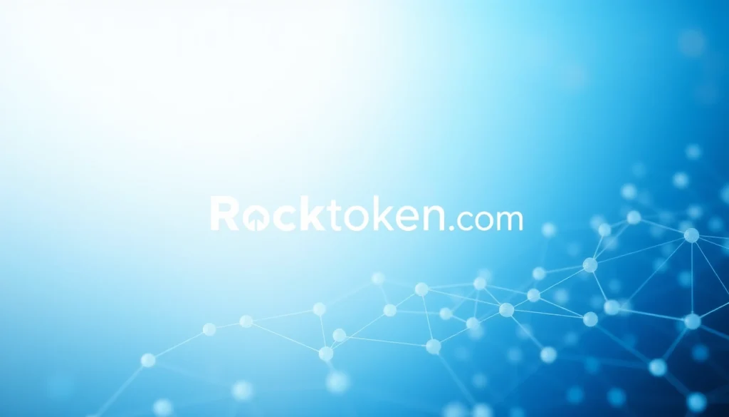 Visual representation of Rocktoken.com showcasing blockchain technology and a network of digital nodes.