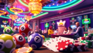 Menggambarkan pengalaman bermain di https://diantogel.com/ dengan elemen lotere dan kasino yang bersemangat.