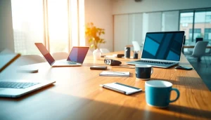 Engaging visualization of Technology in a modern workspace, featuring sleek devices and an inviting atmosphere.