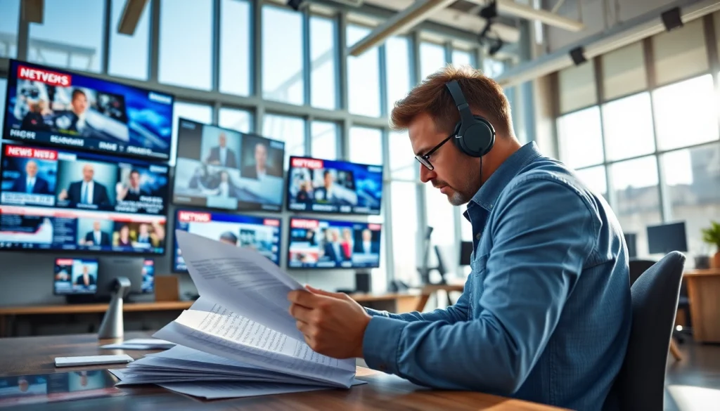 Žurnalistas analizuoja naujienas https://technaujienos.lt šiuolaikinėje naujienų redakcijoje.