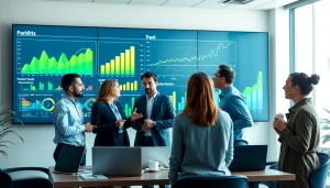 View of a professional team analyzing data at https://benchbot.ai in a modern workspace.