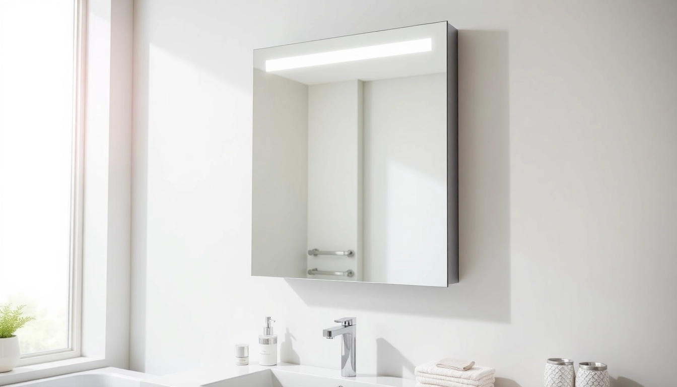 sonni Spiegelschrank präsentiert sich elegant mit Beleuchtung und modernem Design im Badezimmer.