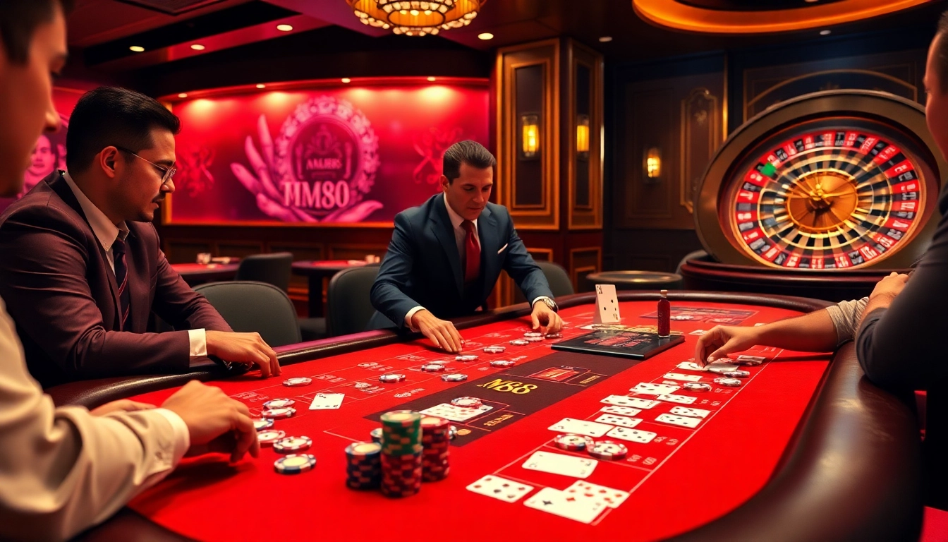 MM88 casino gaming table showcasing vibrant chips and engaging players excitement