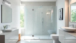 Observez la paroi de douche sirhona modernisée dans une salle de bains élégante et lumineuse.