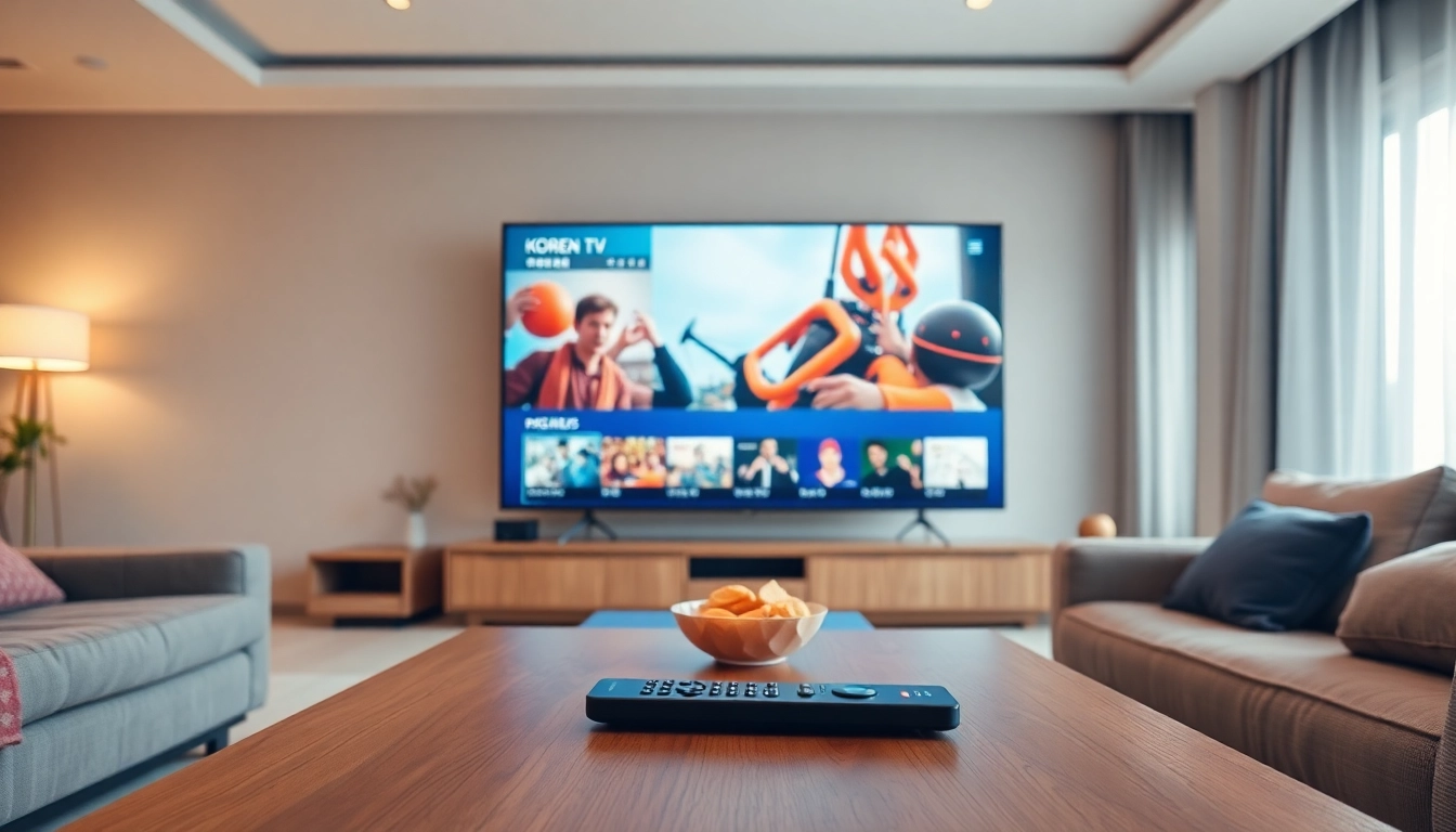 365티비주소로 즐기는 현대적인 거실의 TV 스트리밍 모습