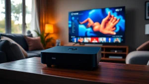 Engaging presentation of iron TV Pro in a stylish living room, showcasing premium streaming experience.