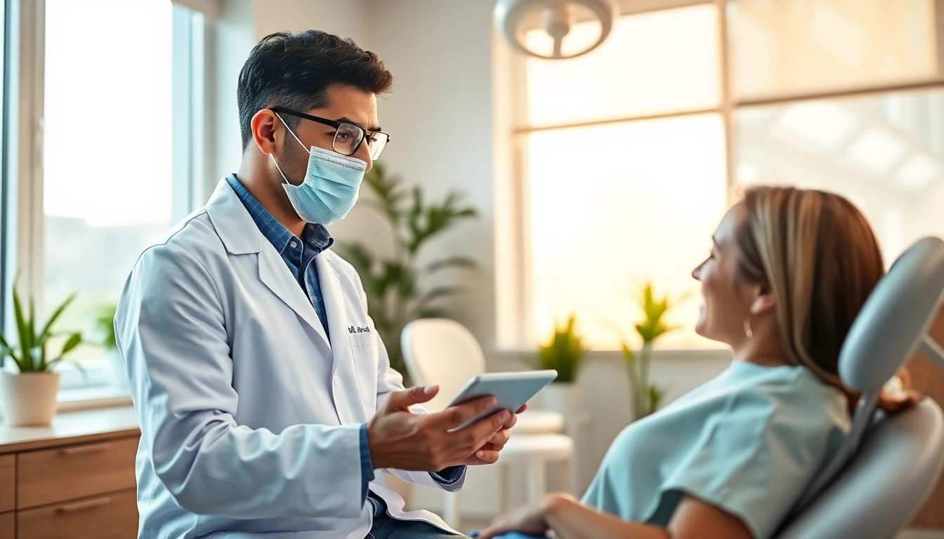 Dr. Shahram Valiani DDS discussing treatment options with a patient in a modern dental clinic.