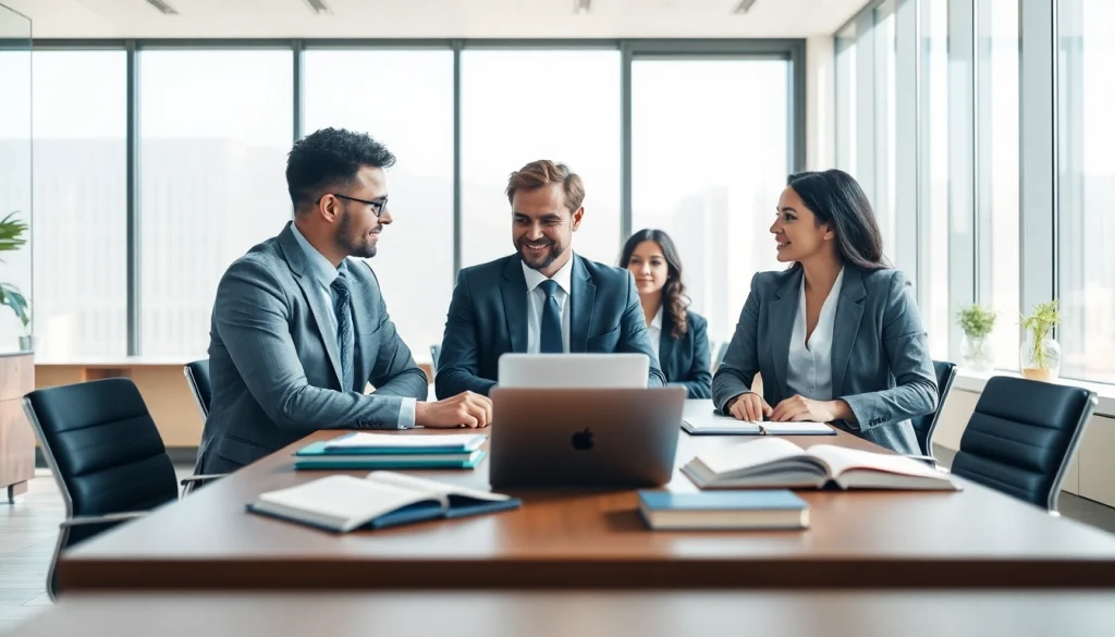 Collaboration at https://www.turnpikelaw.com highlighting diverse attorneys in a bright professional office.