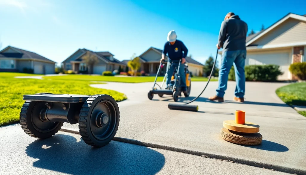 Concrete Leveling in Roseburg being expertly executed on a driveway.