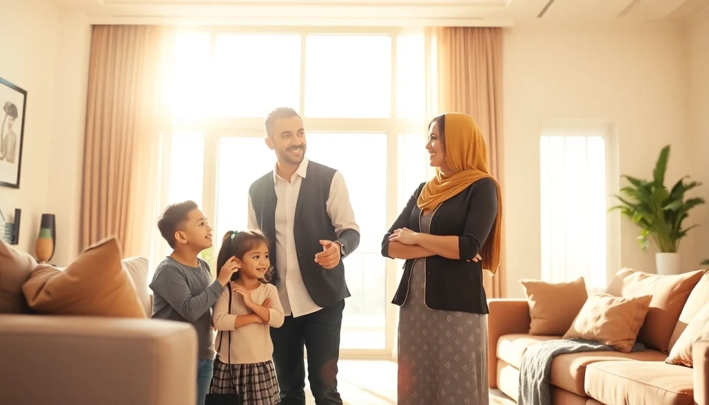 Illustration of nanny visa processing in Dubai, showcasing a family welcoming a nanny into their home.