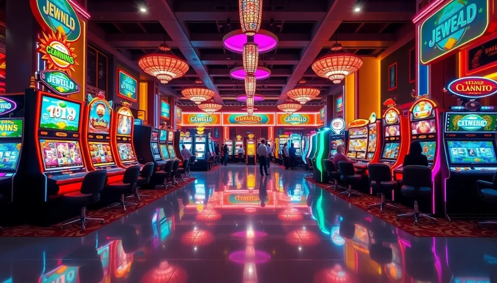 Mainkan jewel4d slot di mesin slot modern yang berwarna-warni dengan suasana kasino yang energik.