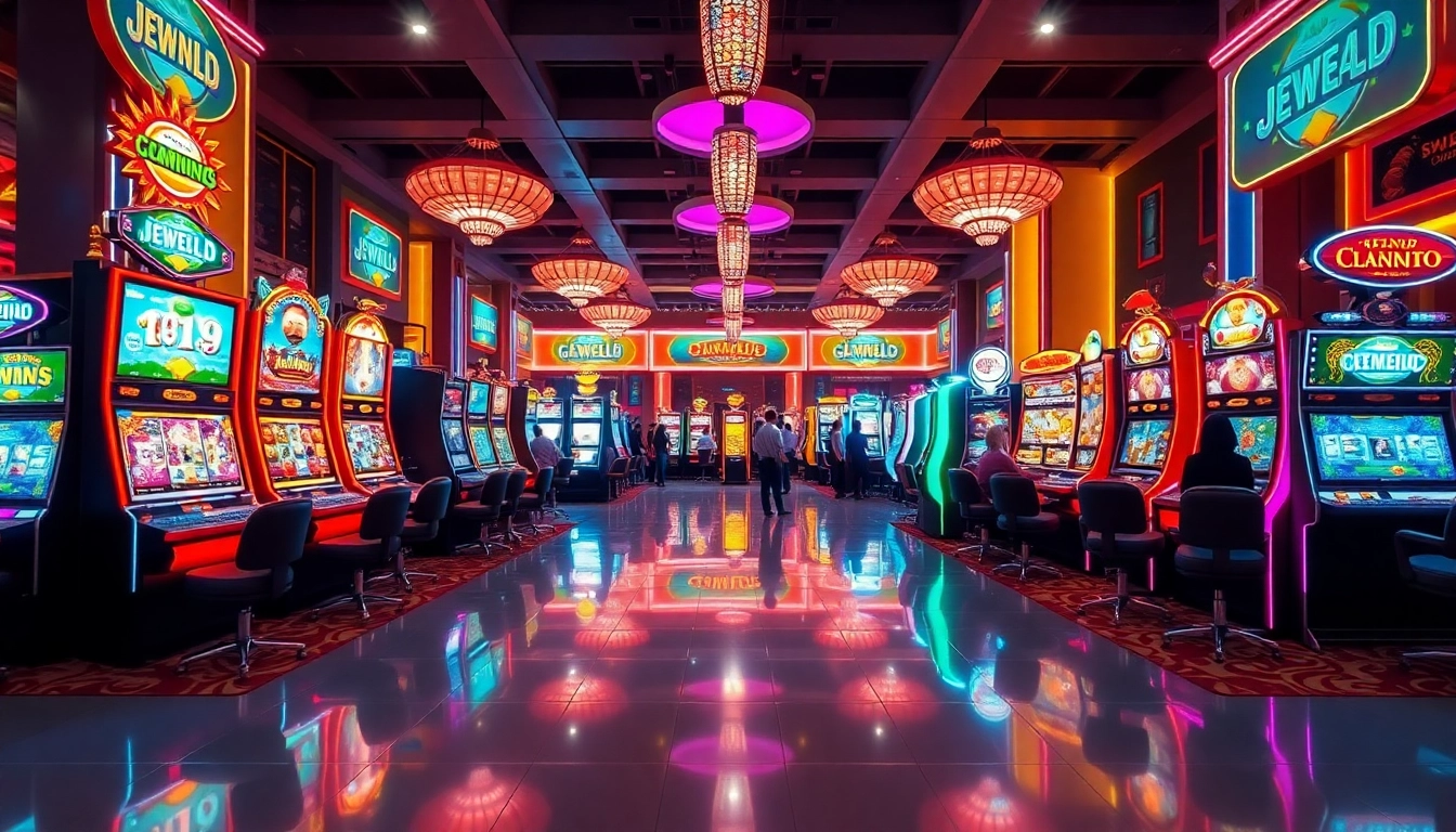 Mainkan jewel4d slot di mesin slot modern yang berwarna-warni dengan suasana kasino yang energik.