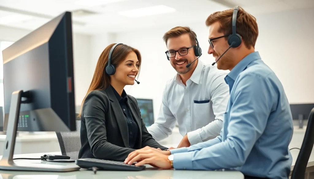 Providing expert computer IT support with a technician assisting a client in a modern office.