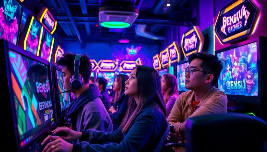 Asyiknya bermain bensu4d game di ruangan gaming modern dengan pencahayaan neon.