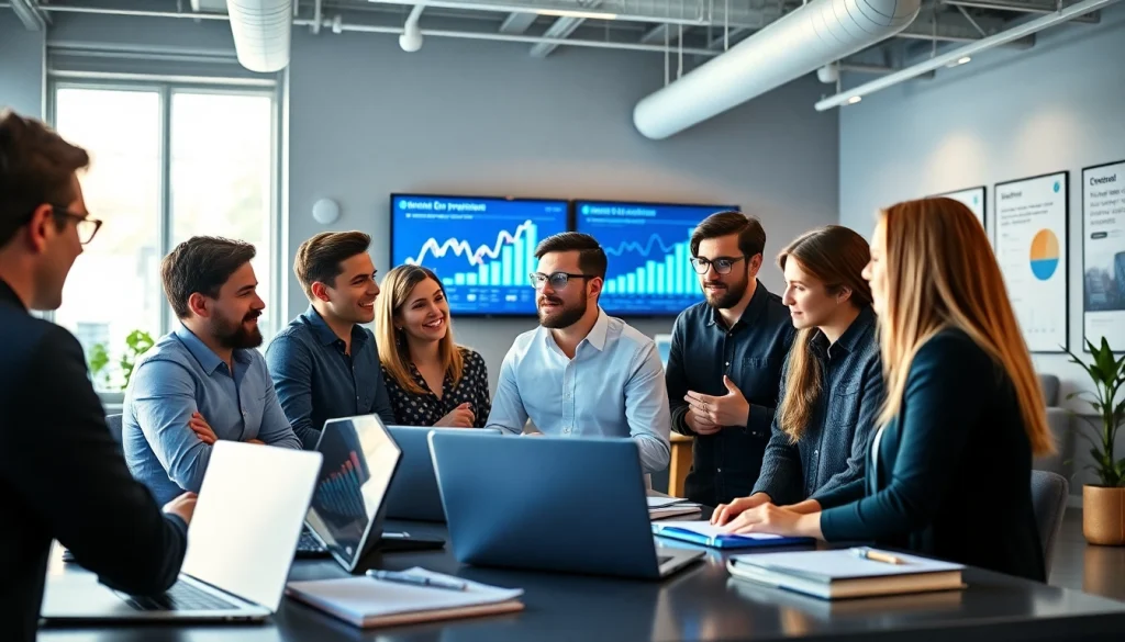 Professionele marketingteam bespreekt strategieën bij https://nugevonden.nl in een moderne kantooromgeving.