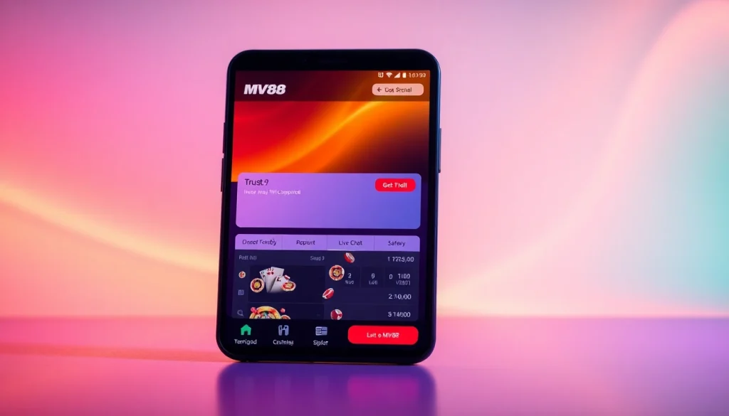 MV88 mobile app interface showcasing vibrant graphics and user-friendly navigation.