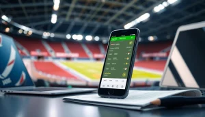 Promote best sports betting apps in India on a smartphone amidst a lively sports backdrop.