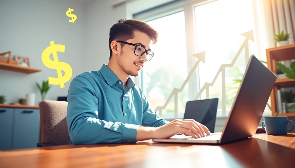 Earn money on short links concept with a focused entrepreneur working from home.