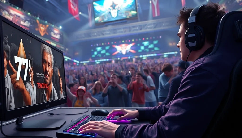 Action-packed scene of a professional gamer known as 79king competing in an esports tournament.