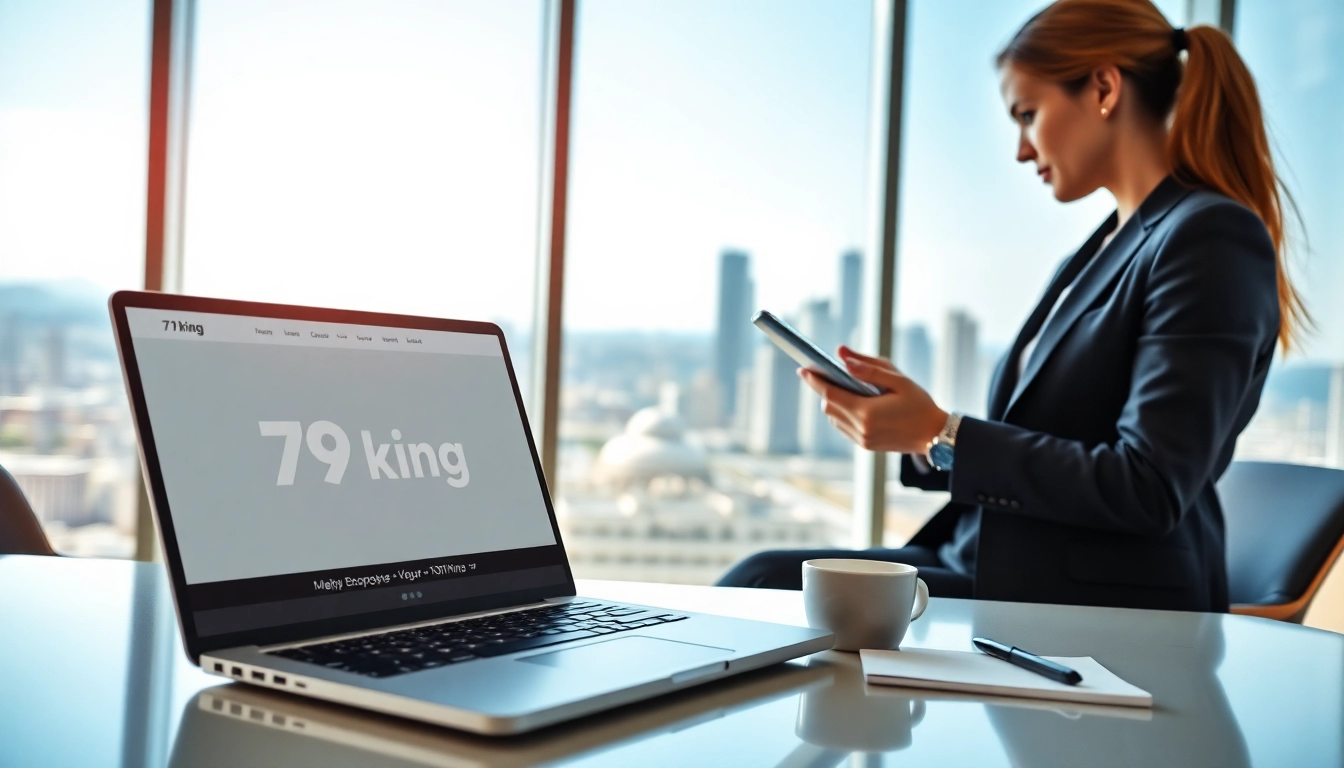 Engaging business scene with 79king logo, showcasing growth and professionalism.