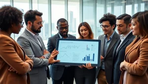 Consultants at Quickplus Business Consultants collaborating on a business strategy in a modern workspace.