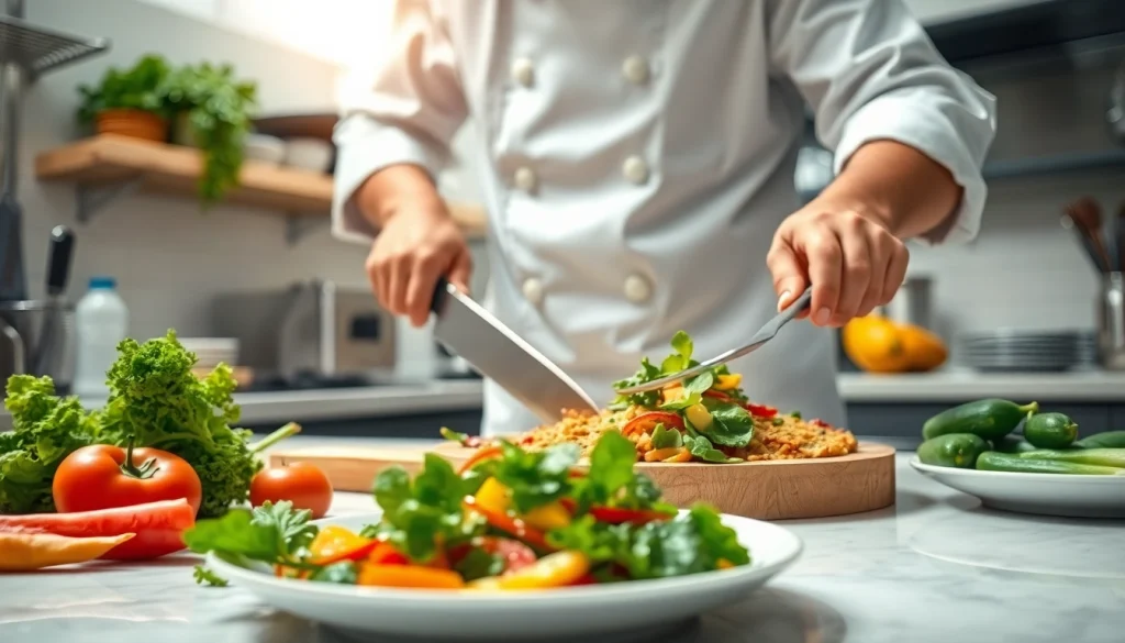 Memperkenalkan suletoto dengan chef profesional yang sedang menyiapkan hidangan sehat.