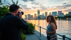 Places to take pictures tampa with vibrant waterfront and joyful couple capturing memories