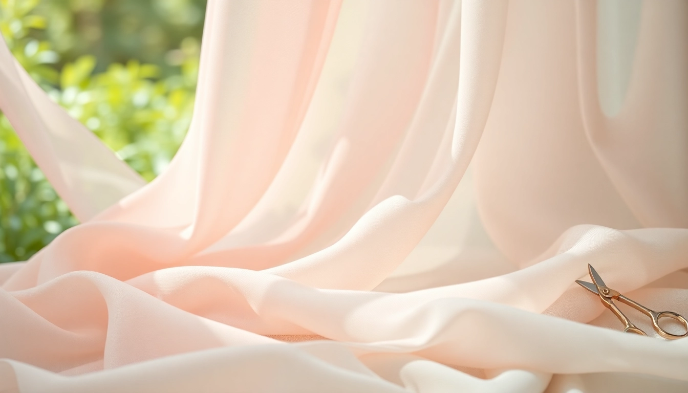 Mousseline stof met delicate vouwen voor creatief gebruik in een serene setting.