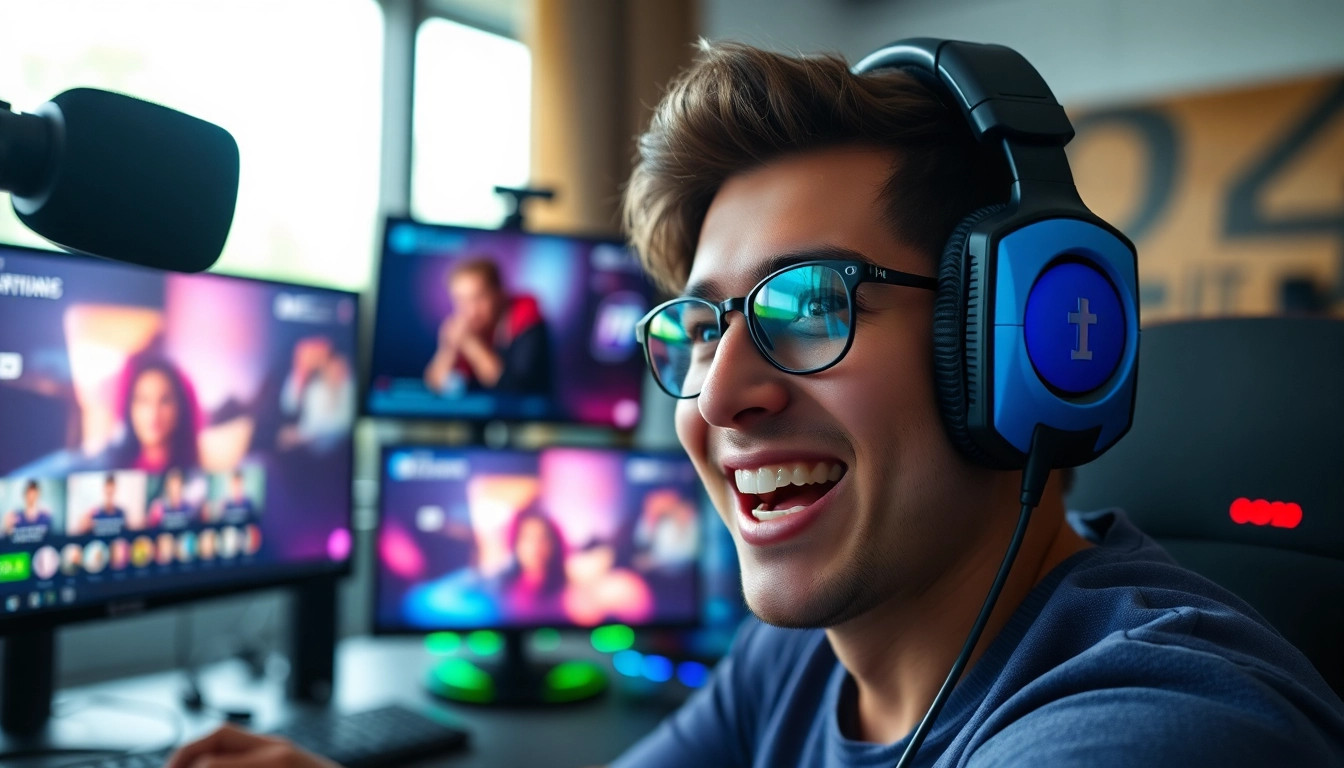 Engaging streamer editing Twitch clips at https://streamgen.cc in a vibrant, modern environment.