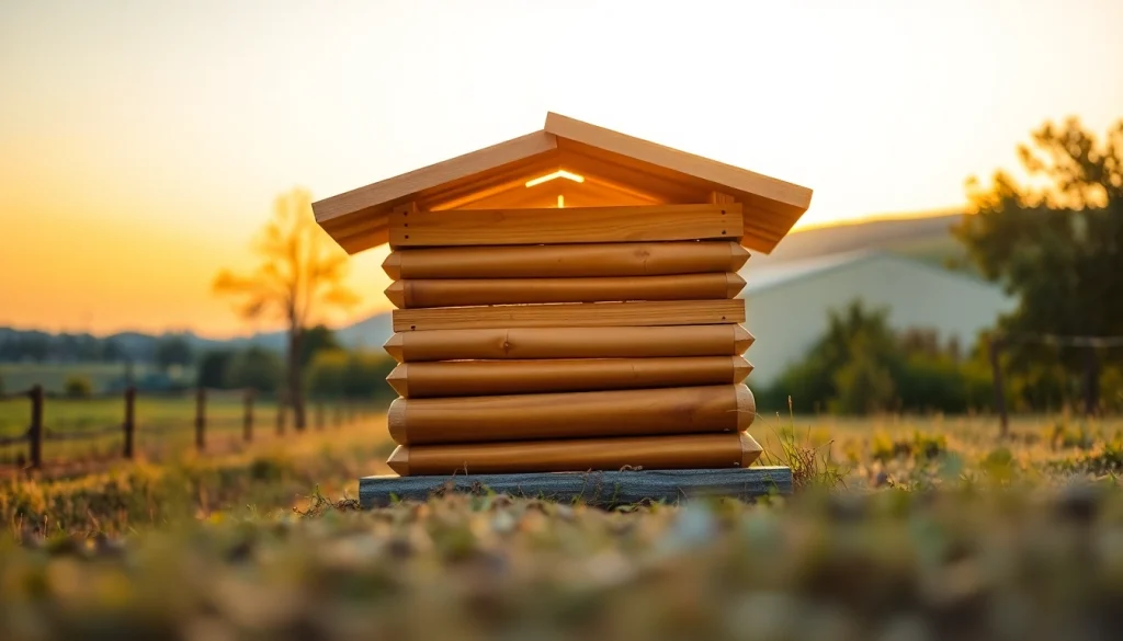 Observa las colmenas dadant en el campo, mostrando su diseño robusto y abejas polinizando.