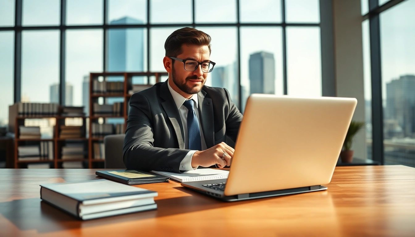 Engaging attorney reviewing cases at https://www.expertlawattorneys.com’s modern law office, highlighting professionalism.