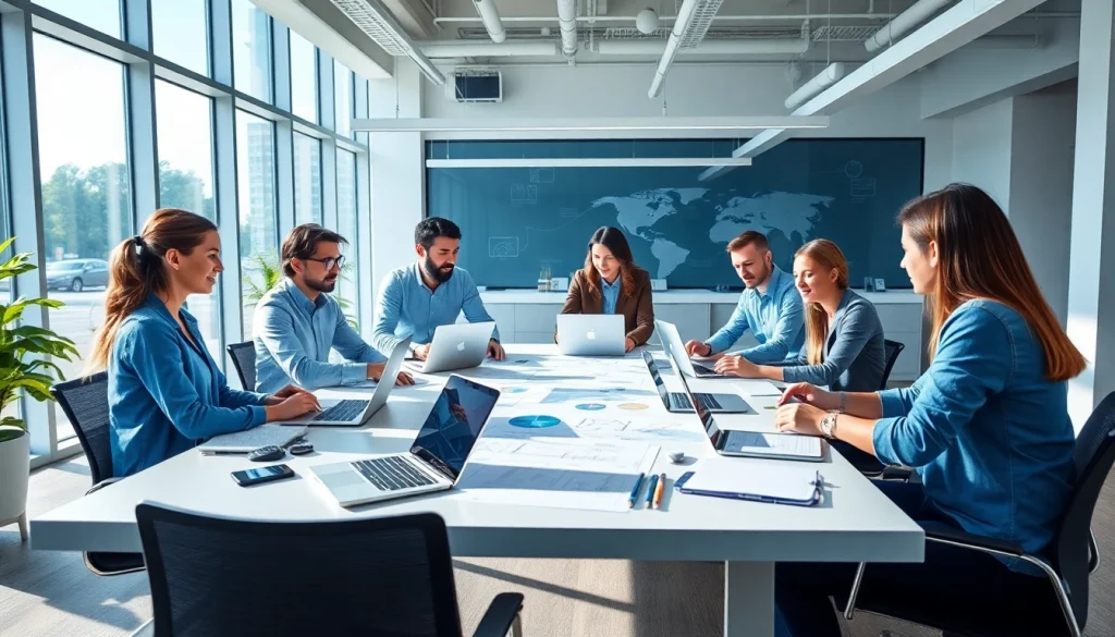 Team of IT Companies specialists collaborating in a modern office.