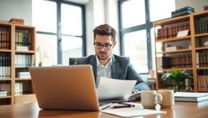 South Dakota car accident lawyer focused on legal documentation in a professional office.