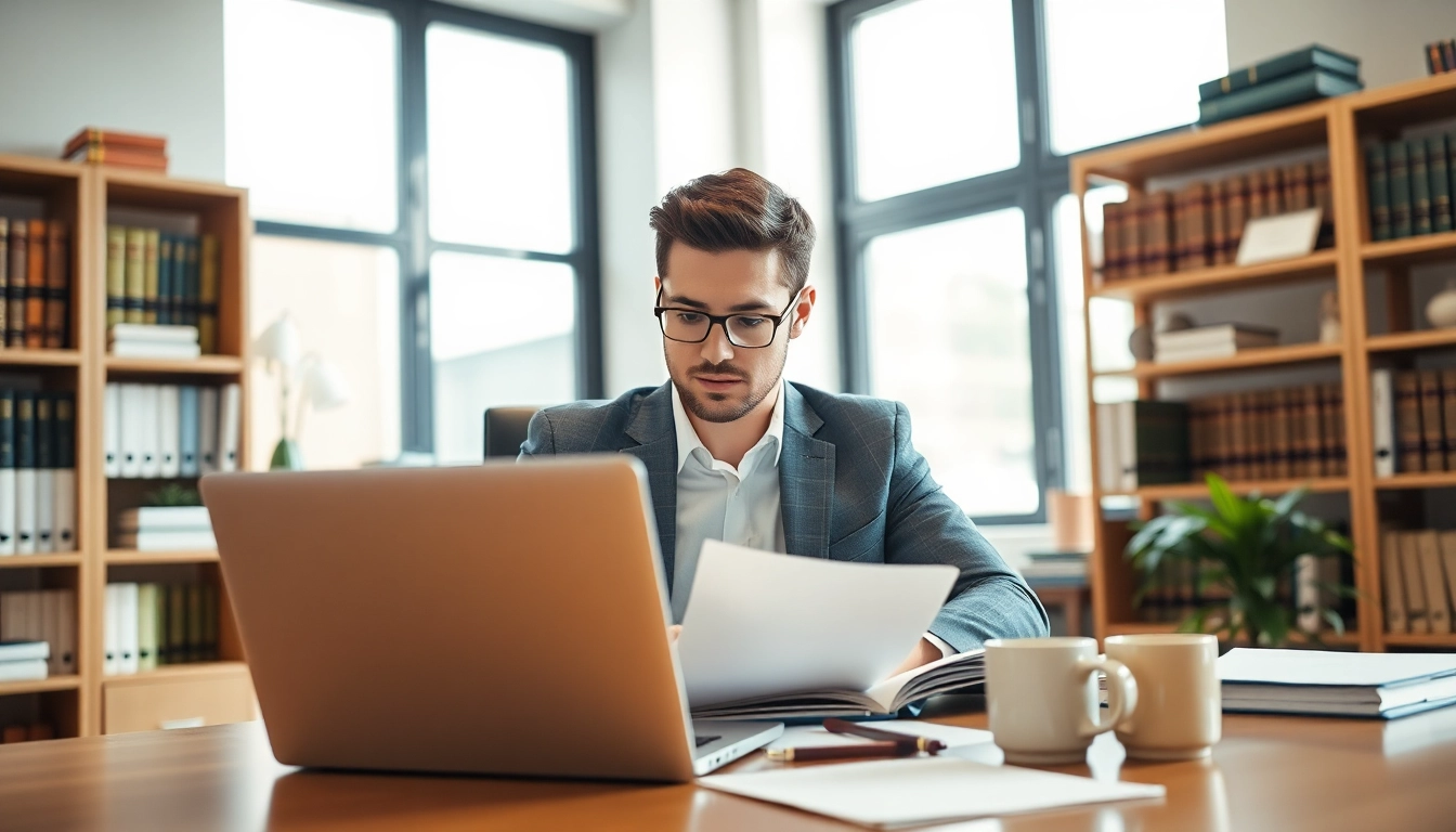 South Dakota car accident lawyer focused on legal documentation in a professional office.