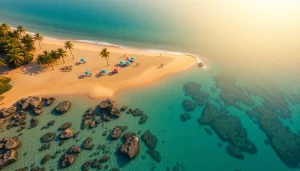 Praia de Paripueira no Brasil, com águas claras, areias douradas e atividades praianas vibrantes.